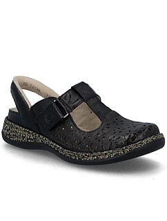 Dámské kožené ažurové sandály pohodlné široké černé model 22063208 - Rieker