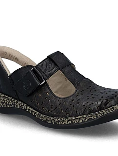 Dámské kožené ažurové sandály pohodlné široké černé model 22063208 - Rieker