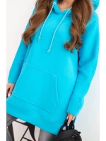 Zateplená mikina s kapucňou s rozparky na bokoch tyrkysová Zateplená mikina s kapucňou s rozparky na bokoch tyrkysová