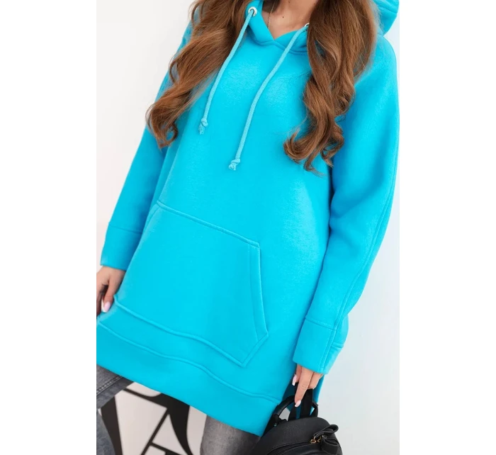 Zateplená mikina s kapucňou s rozparky na bokoch tyrkysová Zateplená mikina s kapucňou s rozparky na bokoch tyrkysová
