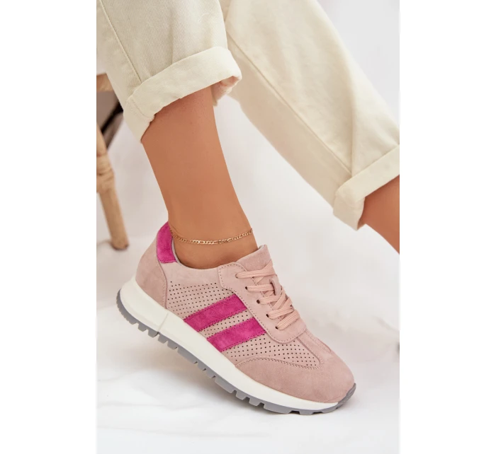 Dámské tenisky z přírodního semiše růžové model 22013945 - EVENTO