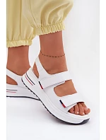 Kožené dámské sandály na platformě na suchý zip bílé model 22095050 - EVENTO