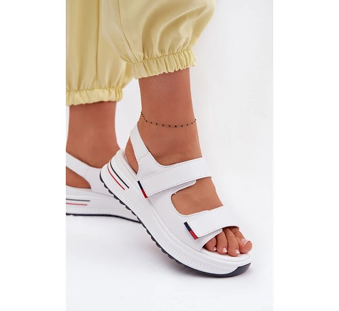 Kožené dámské sandály na platformě na suchý zip bílé model 22095050 - EVENTO