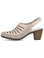 Kožené sandály na podpatku W model 22050556 beige - Rieker Kožené sandály na podpatku W model 22050556 beige - Rieker