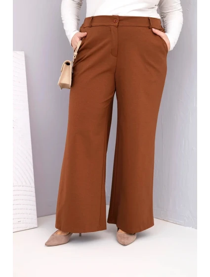 Dámske Plus veľkosť široké nohavice s vysokým pásom Dark Camel