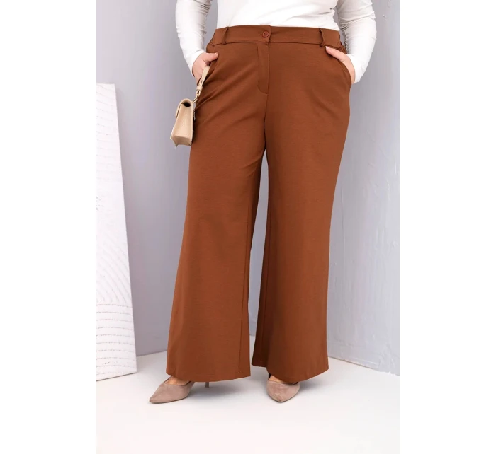 Dámske Plus veľkosť široké nohavice s vysokým pásom Dark Camel