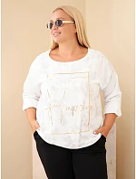 Dámská bavlněná halenka Plus Size s potiskem a výstřihem do U bílá Dámská bavlněná halenka Plus Size s potiskem a výstřihem do U bílá