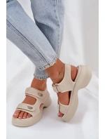 Materiałowe Lekkie Sandały Na Platformie Jasnobeżowe Deniffia