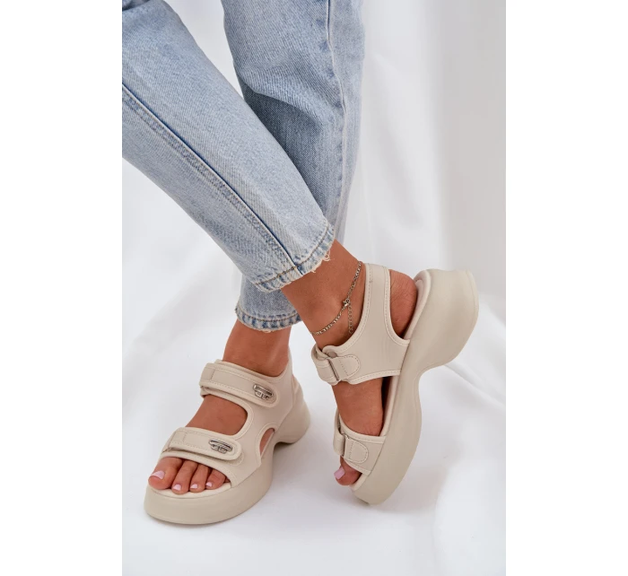 Materiałowe Lekkie Sandały Na Platformie Jasnobeżowe Deniffia