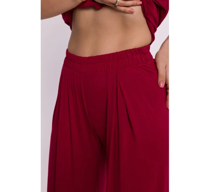 model 19670611 Viskózové kalhoty s elastickým pasem bordó - BeWear model 19670611 Viskózové kalhoty s elastickým pasem bordó - BeWear