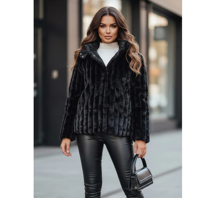 Dámská kožešinová bunda s kapucí černá Dstreet model 21995152 - FashionStreet