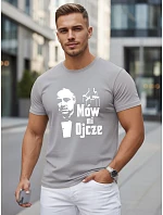 Tshirt męski klasyczny z nadrukiem bawełniany szary model 22217932 - FashionStreet