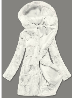 Biela dámska bunda - kožúšok s kapucňou (BR9741-26)