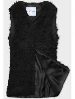 Čierna kožušinová vesta s dlhými vlasmi (1402)