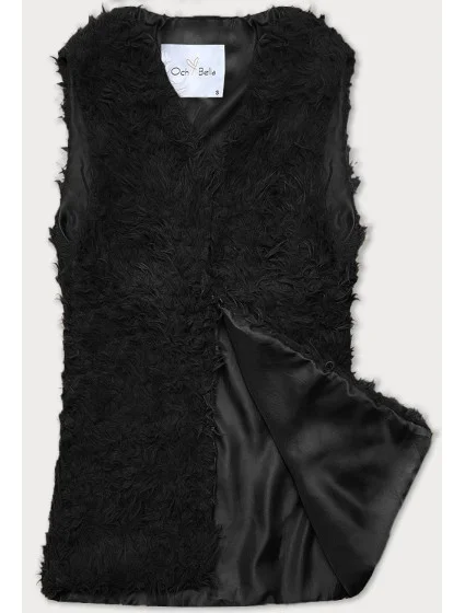 Čierna kožušinová vesta s dlhými vlasmi (1402)