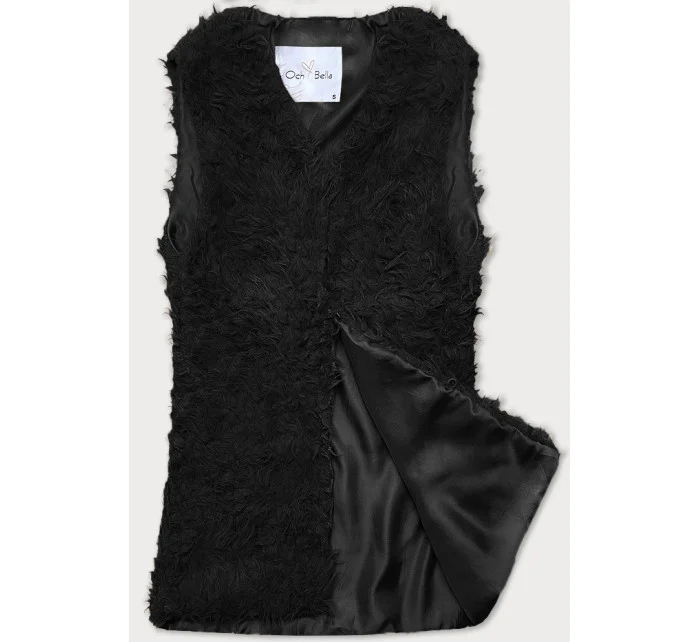 Čierna kožušinová vesta s dlhými vlasmi (1402)