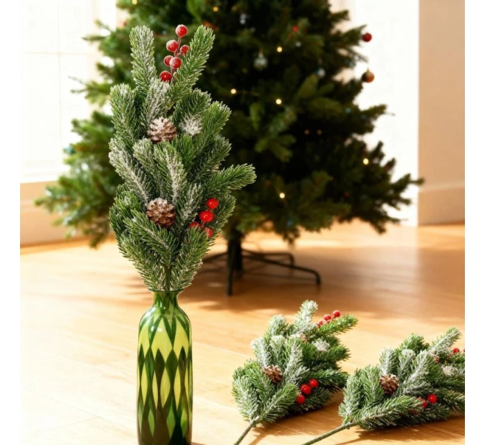 DEKORATÍVNA BOROVICOVÁ VETVIČKA S JAVOROM A ŠIŠKAMI 60CM