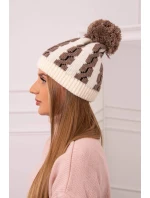 Dámska čiapka s brmbolcom Rozalia K323 mocca+ecru Dámska čiapka s brmbolcom Rozalia K323 mocca+ecru