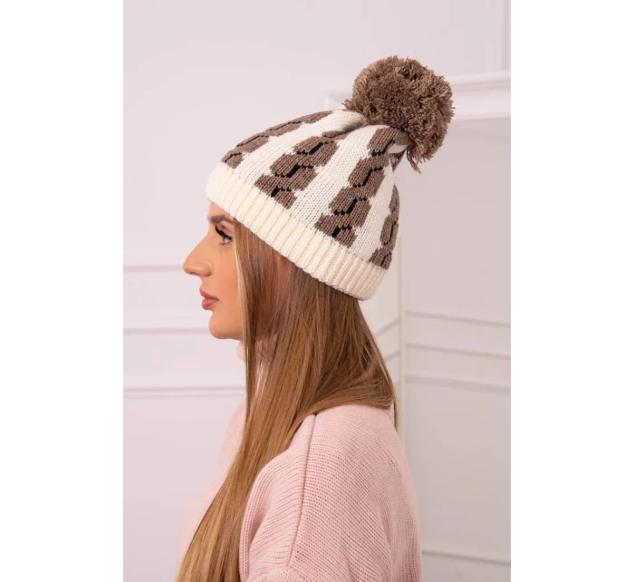 Dámska čiapka s brmbolcom Rozalia K323 mocca+ecru Dámska čiapka s brmbolcom Rozalia K323 mocca+ecru