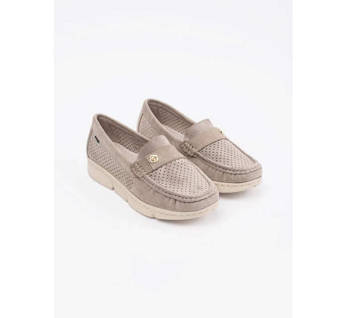 Praktické dámske mokasíny Ciemnobeżowy bez podpätku