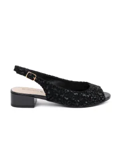 Luxusní dámské černé  sandály na širokém podpatku