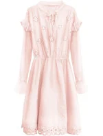 Bavlnené dámske šaty v púdrovo ružovej farbe s výšivkou (303ART)