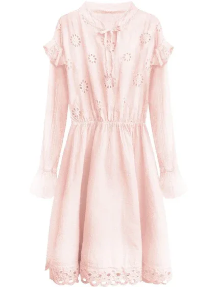 Bavlněné dámské šaty v pudrově růžové barvě s výšivkou model 7274552 - MADE IN ITALY Bavlněné dámské šaty v pudrově růžové barvě s výšivkou model 7274552 - MADE IN ITALY