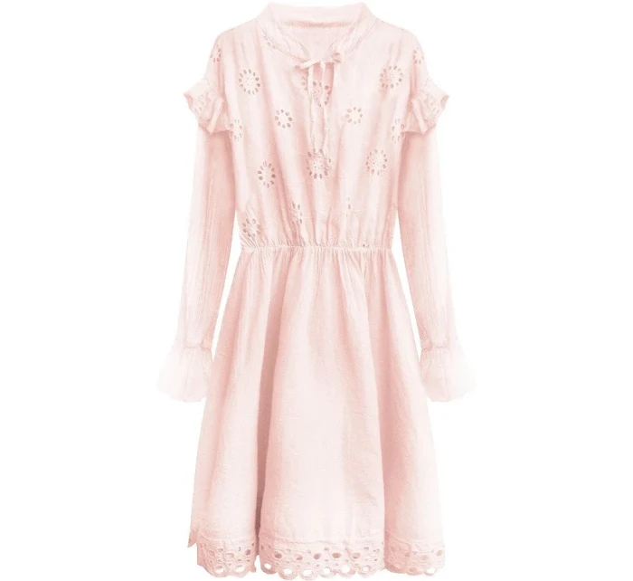 Bavlněné dámské šaty v pudrově růžové barvě s výšivkou model 7274552 - MADE IN ITALY Bavlněné dámské šaty v pudrově růžové barvě s výšivkou model 7274552 - MADE IN ITALY