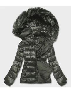 Krátka dámska zimná bunda v khaki farbe (YP-20129-6)