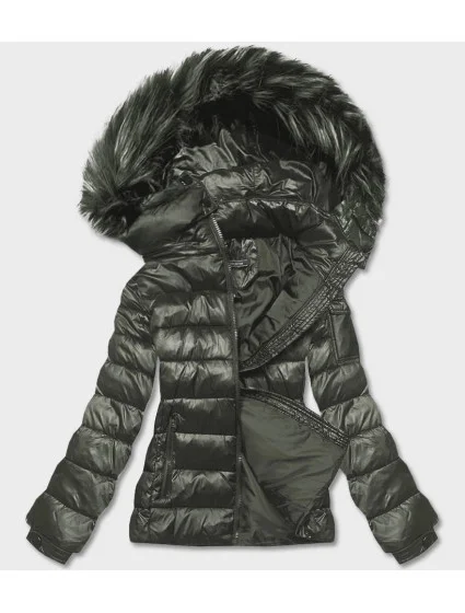 Krátka dámska zimná bunda v khaki farbe (YP-20129-6)