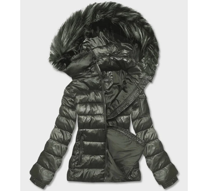 Krátka dámska zimná bunda v khaki farbe (YP-20129-6)