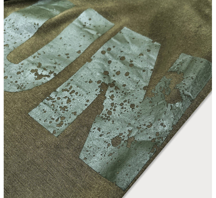 Pánske teplákové nohavice v khaki farbe s potlačou (8K191)