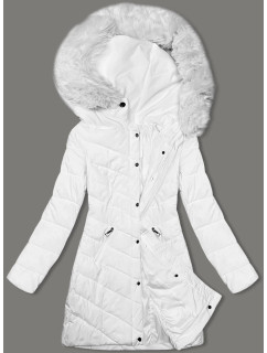 Bílá prošívaná dámská zimní bunda s kapucí model 19012699 - LHD