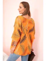 Dámská bavlněná halenka s model 21073243 s ohrnovacími rukávy pomeranč - K-Fashion
