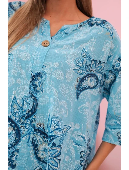 Dámská bavlněná blůza s ohrnovacími rukávy a vzorem model 21202213 - K-Fashion Dámská bavlněná blůza s ohrnovacími rukávy a vzorem model 21202213 - K-Fashion