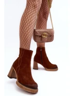 Kůže Botky Dámské Na Sloupku Hnědé Lemar model 21635979 - Boto