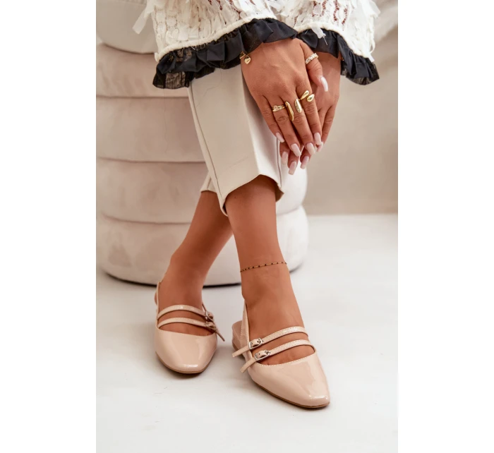 Lakierowane Baleriny Z Paskami Na Niskim Obcasie Beżowe Bialettia Lakierowane Baleriny Z Paskami Na Niskim Obcasie Beżowe Bialettia