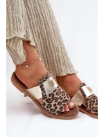 Eleganckie Klapki Ze Skóry Naturalnej Na Płaskim Obcasie Zazoo 40423 Panterka