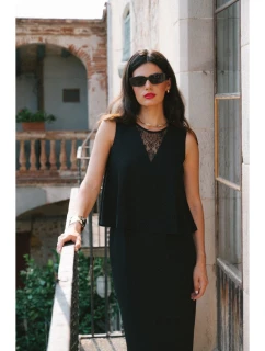 Šaty s vsadkou černé model 21470647 - STYLOVE