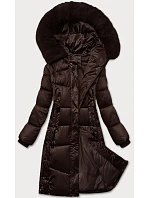Zimní prošívaná plus size bunda v čokoládové barvě s kapucí model 21248331 - S'WEST Zimní prošívaná plus size bunda v čokoládové barvě s kapucí model 21248331 - S'WEST