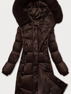 Zimná prešívaná plus size bunda v čokoládovej farbe s kapucňou S'west (B8267-14)