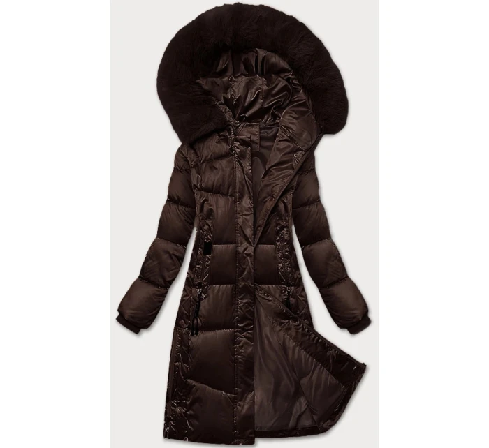 Zimná prešívaná plus size bunda v čokoládovej farbe s kapucňou S'west (B8267-14)