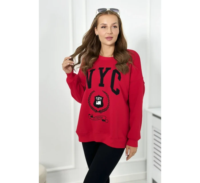 Bavlnená súprava, zateplená mikina + legíny červený