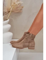 Ażurowe Damskie Botki Na Niskim Obcasie Beżowe Neliawen Ażurowe Damskie Botki Na Niskim Obcasie Beżowe Neliawen