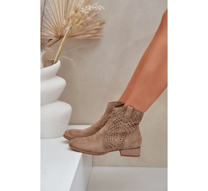 Ażurowe Damskie Botki Na Niskim Obcasie Beżowe Neliawen Ażurowe Damskie Botki Na Niskim Obcasie Beżowe Neliawen