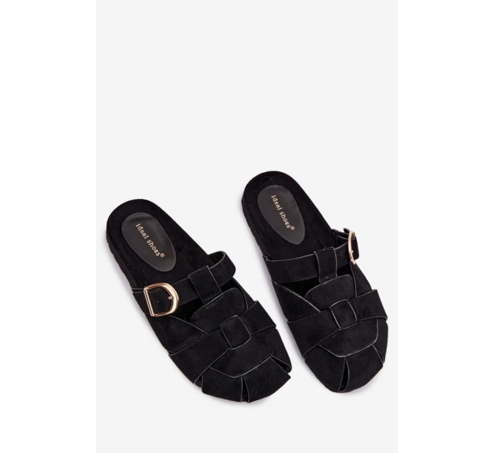 Dámské Mule S Pásky A Zlatou Přezkou Černé Ganelle