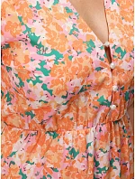 Dámske midi šaty s kvetinovým vzorom oranžové FashionStreet EY2657 Dámske midi šaty s kvetinovým vzorom oranžové FashionStreet EY2657