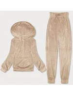 Svetlo béžová dámska velúrová súprava s kapucňou (8C1175-159) Svetlo béžová dámska velúrová súprava s kapucňou (8C1175-159)