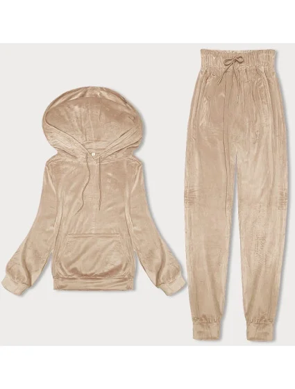 Svetlo béžová dámska velúrová súprava s kapucňou (8C1175-159) Svetlo béžová dámska velúrová súprava s kapucňou (8C1175-159)
