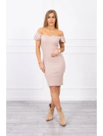 Pruhované nařasené šaty tmavě béžové Pruhované nařasené šaty tmavě béžové